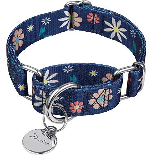 Dazzber Martingal Halsbänder für Hunde, Einstellbar-Heavy Duty- Weiche-Glatte-Leichtes Gehen Sie den Hund für Große/Klein Hunde (Groß, 2.5cm Breit, Dunkelblaue und Elegante Blume) von Dazzber