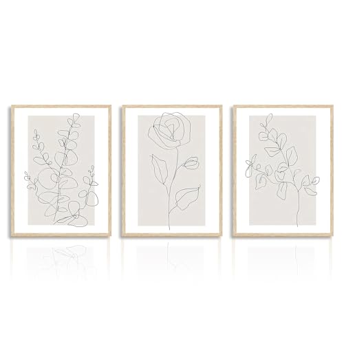 Dazzlewall Abstrakte Botanische Wandbilder Minimalistische Blumen Linie Leinwand Bilder für Schlafzimmer Wohnzimmer Deko 30x40 cm 3er Set Ohne Rahmen von Dazzlewall