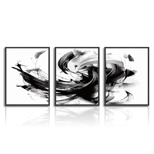 Dazzlewall Abstrakte Wandbilder Modernes Schwarz und Weiß Leinwand Bilder für Schlafzimmer Wohnzimmer Deko 30x40 cm 3er Set Ohne Rahmen von Dazzlewall