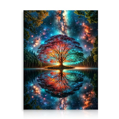 Dazzlewall Abstrakter Baum des Lebens Bild, Bunter Fantasiewald Gemäldedruck für Schlafzimmer Wohnzimmer Deko 12x16 Zoll Ungerahmt von Dazzlewall