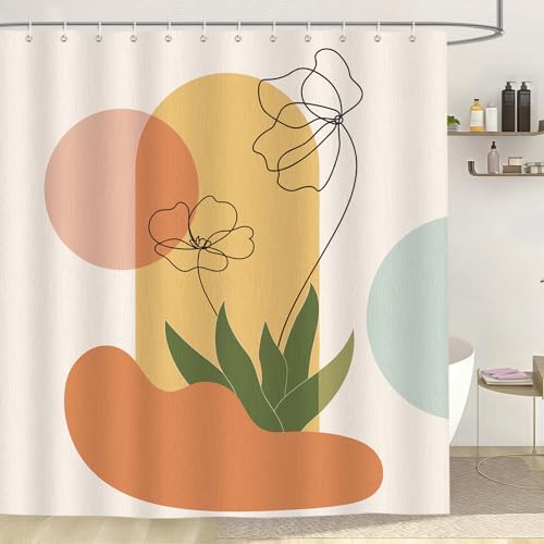 Dazzlewall Boho Duschvorhang, Abstrakte Linie Blume Duschvorhänge 180x180cm, Badezimmer Vorhang Waschbar Wasserdicht Anti-Schimmel Polyester Textil Stoff für Badewannen mit 12 Haken von Dazzlewall