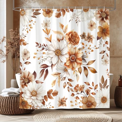Dazzlewall Duschvorhang Herbst Blumen, Vintage Braun Weiß Pflanze Blumen Botanik Duschvorhänge 180x180cm, Wasserdicht Anti-Schimmel Bad Vorhäng für Badzimmer mit 12 Haken Dazzlewall Duschvorhang Herbst Blumen, Vintage Braun Weiß Pflanze Blumen Botanik Duschvorhänge 180x180cm, Wasserdicht Anti-Schimmel Bad Vorhäng für Badzimmer mit 12 Haken von Dazzlewall