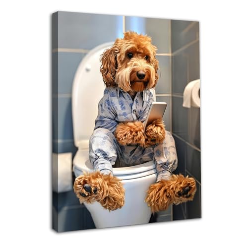 Dazzlewall Gerahmt Lustiges Tier Badezimmer Wandkunst Dekor, Hund Sitzt auf Toilette Spielt mit Telefon Humor Poster Bild für Wc Badezimmer 12x16 zoll Dazzlewall Gerahmt Lustiges Tier Badezimmer Wandkunst Dekor, Hund Sitzt auf Toilette Spielt mit Telefon Humor Poster Bild für Wc Badezimmer 12x16 zoll von Dazzlewall