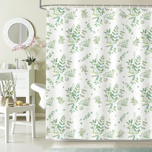 Dazzlewall Grüne Blätter Duschvorhang 180x180cm, Aquarell Botanik Badezimmer Vorhang Wasserdicht Anti-Schimmel Waschbar Polyester Stoff 12 Haken von Dazzlewall