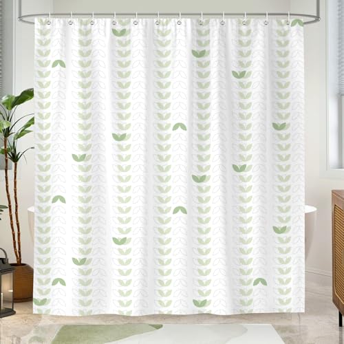 Dazzlewall Grüner Duschvorhang mit geometrisch-abstraktem Blattmuster (180x180cm) – Wasserdichter & Schimmelhemmender Polyester-Badezimmervorhang mit 12 Haken von Dazzlewall