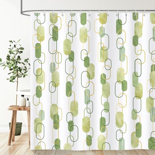 Dazzlewall Grüner Geometrischer Duschvorhang 180x180cm, Modern Minimalistisch Badezimmer Vorhang Wasserdicht Schimmelresistent Stoff mit 12 Haken von Dazzlewall
