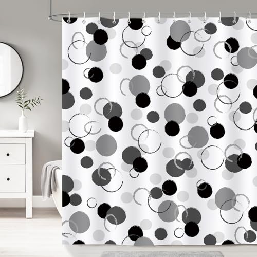 Dazzlewall Schwarz Weiße Punkte Duschvorhang 180x180cm, Geometrisch Moderner Badezimmer Vorhang Wasserdicht Schimmelresistent mit 12 Haken von Dazzlewall