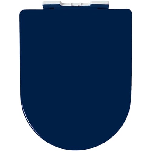 Dazzluxe Bunter Toilettensitz in D-Form, Toilettensitze Mit Absenkautomatik Und Verstellbaren Scharnieren Zur Befestigung Oben, Toilettendeckel Aus PP-Material Mit Schnellverschluss,Marine von Dazzluxe