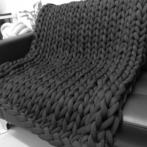 Dazzluxe Gestrickte Gewichtsdecke Für Erwachsene, Handgefertigte, Weiche, Atmungsaktive, Gewichtete Grobstrickdecke Für Die Heimdekoration Auf Dem Sofa, Maschinenwaschbar,H,200x200cm/80x80 von Dazzluxe