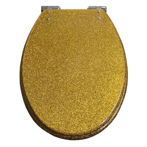 Dazzluxe Glitzernder Runder Toilettensitz, 16,5 Zoll Leiser Nicht Zuschlagender WC-Sitz Mit Langsam Schließendem Toilettendeckel, Sichere Rutschfeste Toilettensitze Aus Kunstharz,Gold von Dazzluxe