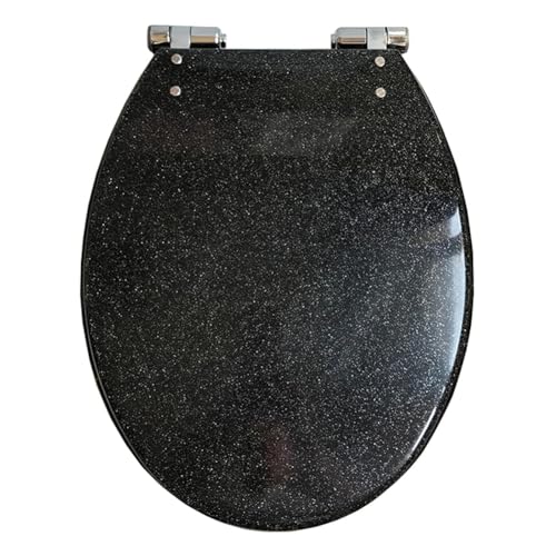 Dazzluxe Glitzernder Runder Toilettensitz, 16,5 Zoll Leiser Nicht Zuschlagender WC-Sitz Mit Langsam Schließendem Toilettendeckel, Sichere Rutschfeste Toilettensitze Aus Kunstharz,Schwarz von Dazzluxe