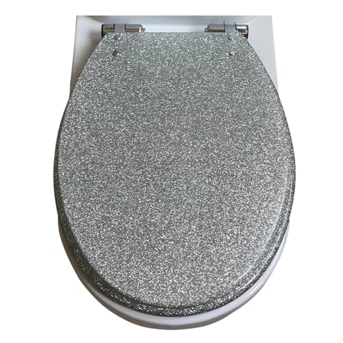 Dazzluxe Glitzernder Runder Toilettensitz, 16,5 Zoll Leiser Nicht Zuschlagender WC-Sitz Mit Langsam Schließendem Toilettendeckel, Sichere Rutschfeste Toilettensitze Aus Kunstharz,Silber von Dazzluxe