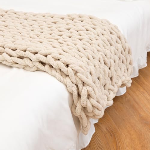 Dazzluxe Grobstrick-Deckenüberwurf, Weiche Chenille-Garn-Überwurfdecke, Handgefertigte Zopfmuster-Häkeldecke, Große Gestrickte Grobstrick-Überwurfdecke Für Couch-Heimdekoration,Off White,150 * 200 cm von Dazzluxe