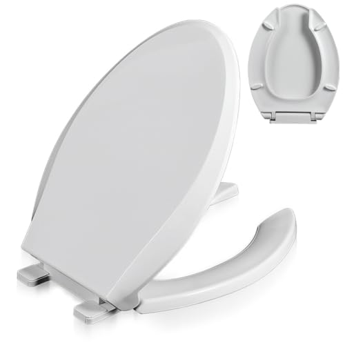Dazzluxe Kommerzieller Hochleistungs-Toilettendeckel Mit Offener Vorderseite Und Deckel, Verlängerter Toilettensitz Mit Absenkautomatik, Robuster WC-Sitz Aus Weißem Kunststoff von Dazzluxe