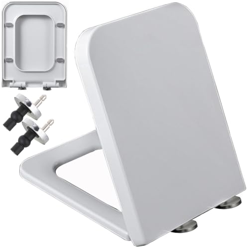 Dazzluxe Quadratische Wc Sitz, Weißer Toilettensitz Aus PP Mit Toilettendeckel Mit Absenkautomatik, Verstellbarem Metallscharnier Mit Schnellverschluss, Leicht Zu Montieren Und Zu Reinigen,04F von Dazzluxe