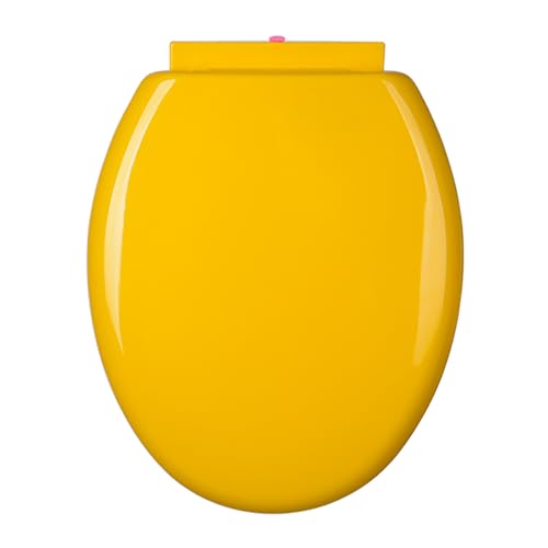 Dazzluxe Runder PP-Toilettensitz Mit Deckel, Leiser, Farbiger WC-Sitzbezug Mit Soft-Close-Funktion, Reinigen, Verstellbarer Toilettensitz Aus Kunststoff,Gelb von Dazzluxe