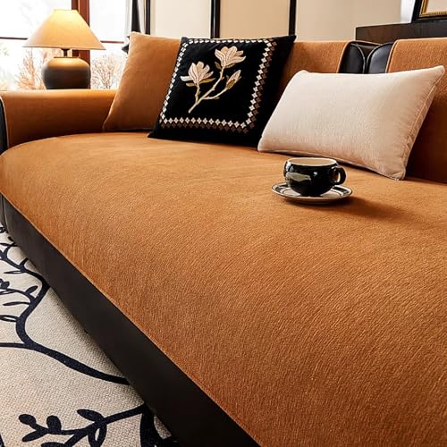 Dazzluxe Sofabezug Für 1/2/3/4 Sitzer, rutschfeste Sofabezüge Aus Chenille-Stoff, Strukturierte Sofakissenbezüge, Möbelschutz, Generische Couchbezug Für Alle Jahreszeiten,Orange,90x240cm von Dazzluxe