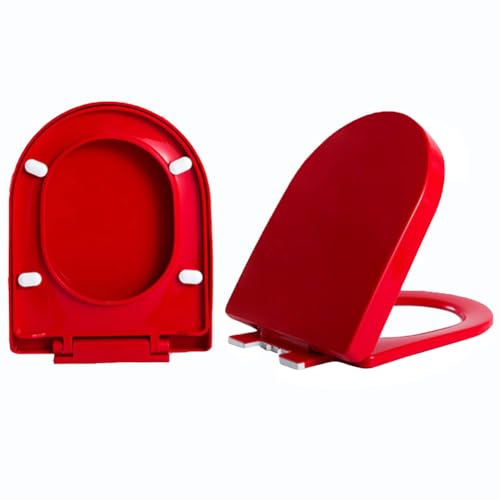 Dazzluxe Toilettensitz Mit Absenkautomatik in D-Form, Farbenfroher WC Sitz Mit Rutschfesten Puffern Und Scharnieren Zur Befestigung Oben, Toilettendeckel Mit Schnellverschluss,Rot von Dazzluxe