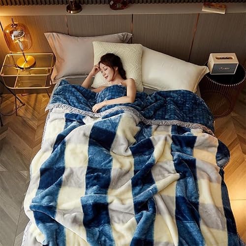 Koreanische Nerzdecken Queen-Size-GrößE, Schwere Weiche Und Warme Fleece-üBerwurfdecke, 2-Lagige Wendbare Bedruckte Raschel-Bettdecke FüR Die Dekoration Im Schlafzimmer, 150 x 200 cm von Dazzluxe