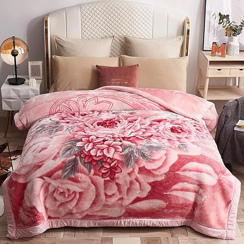Kuscheldecke Queen Size 180 x 220 cm, Schwere Koreanische Nerzdecken, 2-Lagige Weiche Warme Fleecedecke Mit Raschel-Aufdruck Decke üBerwurf FüR Herbst-Winterbett-Heimgeschenke von Dazzluxe