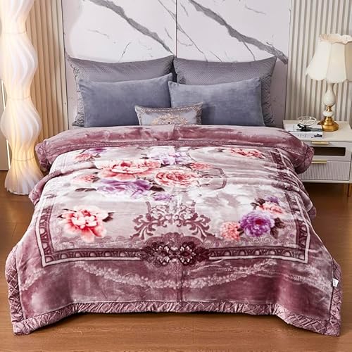 Kuscheldecke Queen Size 180 x 220 cm, Schwere Koreanische Nerzdecken, 2-Lagige Weiche Warme Fleecedecke Mit Raschel-Aufdruck Decke üBerwurf FüR Herbst-Winterbett-Heimgeschenke von Dazzluxe