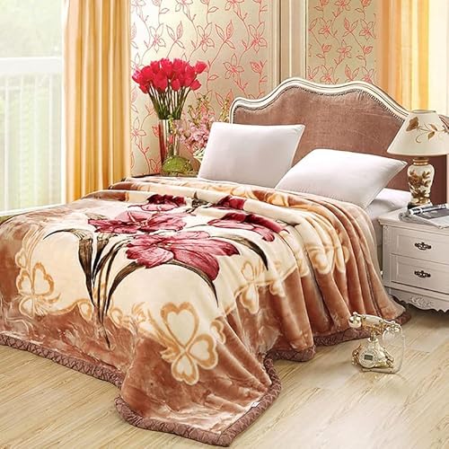 Kuscheldecke Queen Size 200 x 230 cm, Schwere Koreanische Nerzdecken, 2-Lagige Weiche Warme Fleecedecke Mit Raschel-Aufdruck Decke üBerwurf FüR Herbst-Winterbett-Heimgeschenke von Dazzluxe