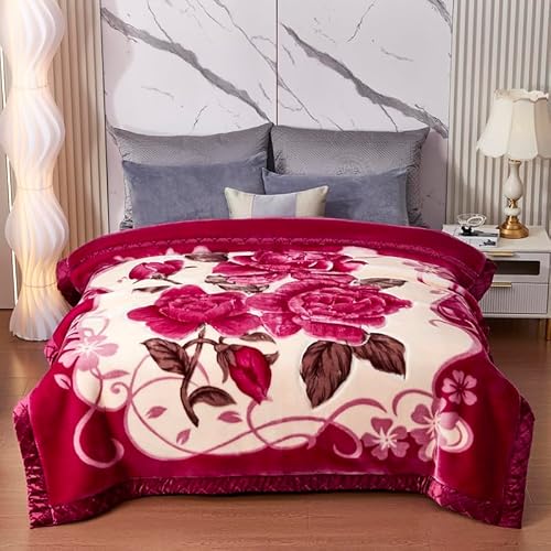 Kuscheldecke Queen Size 200 x 230 cm, Schwere Koreanische Nerzdecken, 2-Lagige Weiche Warme Fleecedecke Mit Raschel-Aufdruck Decke üBerwurf FüR Herbst-Winterbett-Heimgeschenke von Dazzluxe