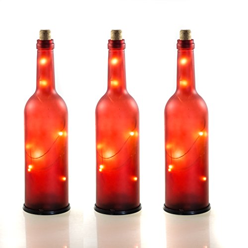 DBKW (3X rot) LED Weinflaschen/Glasflasche satiniert, 10 LEDs, batteriebetrieben, In & Outdoor geeignet. Weinflasche mit LED-Beleuchtung von DbKW
