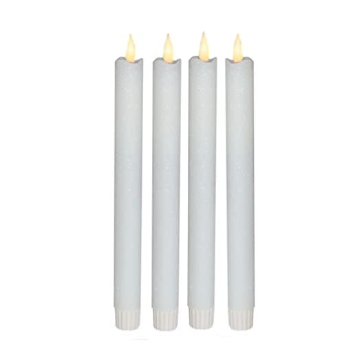 DbKW (11052 Weiß) 4er Glitzer Metallic LED Stabkerzen in Echtflammen-Optik Glitter, 6 Std. Timer, aus Echtwachs. Flackereffekt Tafelkerzen Kerzen von DbKW