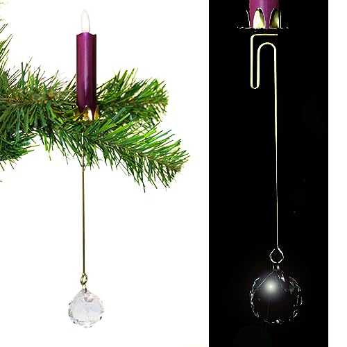 DbKW 10 Echtflamme LED Christbaumkerzen inkl. Brillantschliff/Gold Balancehalter. Baumkerzen mit Baumkerzenhalter, Pendelhalter. Weihnachtsbaumkerzen von DbKW