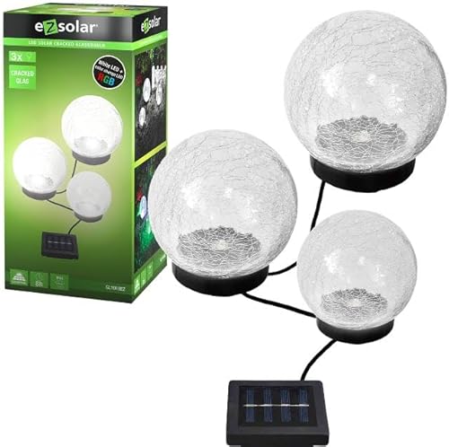 DbKW 3er Set Solar Kugellampen Solar-Leuchten Crackle echt Glas weiß & RGB umschaltbar von DbKW