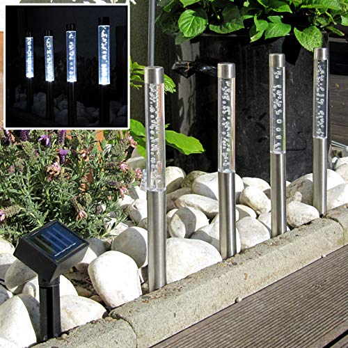 DbKW 4er Set Edelstahl/Acryl Solar LED Garten Stick. Solarleuchte mit Dämmerungssensor. Leuchte, Lampe, Wegeleuchte, Wegbeleuchtung, Garten, Terrasse… von DbKW