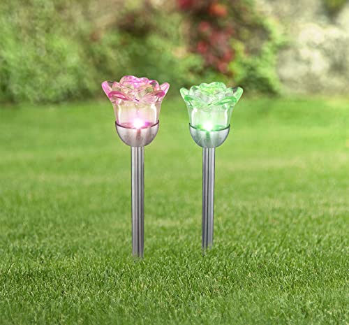 DbKW Solarleuchten 2er Set Rosenblüte Solarlampe Außenleuchte mit Farbwechsel Dekoleuchte Gartenleuchte von DbKW