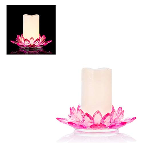 LED Kerze & Kristallglashalter, 15 cm Höhe Ø 20,5, 6 Stunden Timer, Warm-weiß & Farbwechsel (Rosé) von DbKW