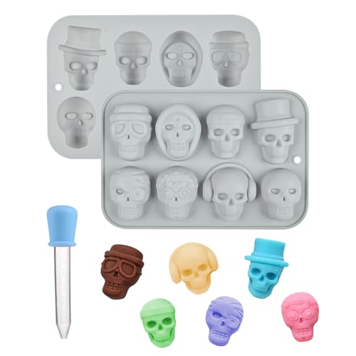DBALL 2 Stück Schokoladenform Silikon Totenkopf Pralinenform mit 1 Pipette Eiswürfelform Halloween Silikonformen für SüßIgkeiten Gelee Eiswürfel Seifen DIY Kuchendekoration von DBALL