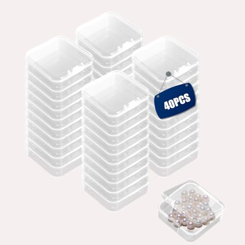 Dball 40 Stück Plastikbox mit Deckel Klein Aufbewahrungsbox Mini Transparentem Plastikbox Quadrat Ordnungsboxen für Pillen Kleinteile Kleine Perlen und Andere Bastelzubehör (5.5 * 5.5 * 2CM) von DBALL