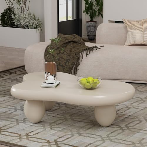 Dbtxwd 41" asymmetrischer cremeweißer Couchtisch in Wolkenform mit 3 stabilen ellipsenförmigen Beinen. Schicke, stilvolle, unregelmäßige Mitteltische für Wohnzimmer, Arbeitszimmer (White 41in) von Dbtxwd