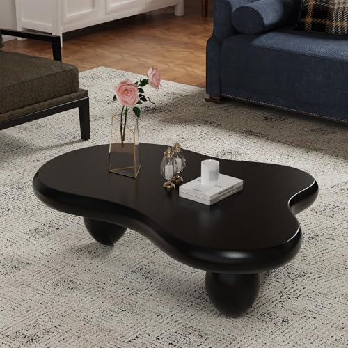 Dbtxwd 46" Unregelmäßige Schwarz Couchtisch in Wolkenform mit 3 ellipsenförmigen Beinen Schicke Asymmetrischer Mitteltische für Wohnzimmer, Arbeitszimmer (Black 46in) von Dbtxwd