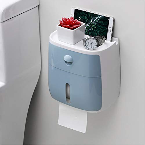 Dbtxwd Toiletten-Tissue-Box an der Wand befestigte lochende freie Tissue-Dispenser-Box-Halter mit Speicher-Telefon-Regal und Schubladen-Organizer für Badezimmer oder Küche,Blue Dbtxwd Toiletten-Tissue-Box an der Wand befestigte lochende freie Tissue-Dispenser-Box-Halter mit Speicher-Telefon-Regal und Schubladen-Organizer für Badezimmer oder Küche,Blue von Dbtxwd