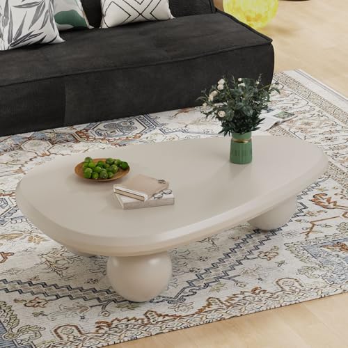 Dbtxwd Unregelmäßiger Couchtisch Moderne Mitte Jahrhunderts Ovaler Couchtisch Mit 3 Kugelbeinen für Wohnzimmer gut in Wohnzimmer, Schlafzimmer, Balkon, Terrasse (A White 41in) von Dbtxwd