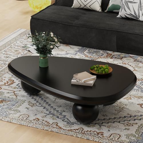 Dbtxwd Unregelmäßiger Couchtisch Moderne Mitte Jahrhunderts Ovaler Couchtisch Mit 3 Kugelbeinen für Wohnzimmer gut in Wohnzimmer, Schlafzimmer, Balkon, Terrasse (B Black 41in) von Dbtxwd