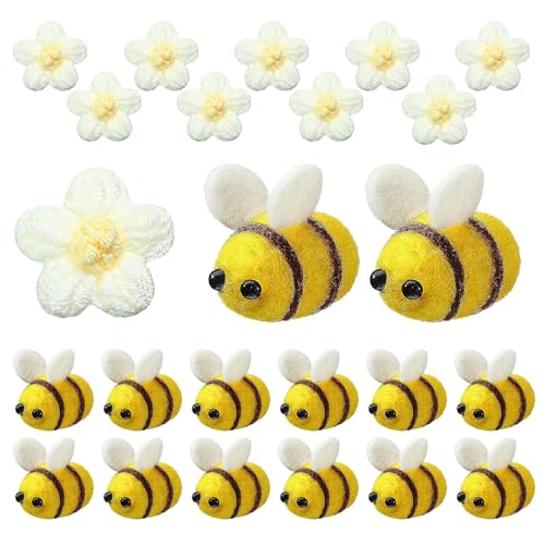 24 Stück Biene Deko Filzblumen Filzkugeln Filz Tiere Kleine Mini Bienen für DIY Handwerk Shop Kleidung Dekorationen von Dbuwqips