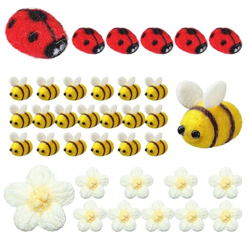 36 Stück Ladybug Biene Filzblumen Marienkäfer Bienen deko Bienen Biene deko Streudeko Papierblumen Marienkäfer Deko Glückskäfer Filz Deko Deko Bienen für DIY Handwerk Shop Kleidung Dekorationen von Dbuwqips