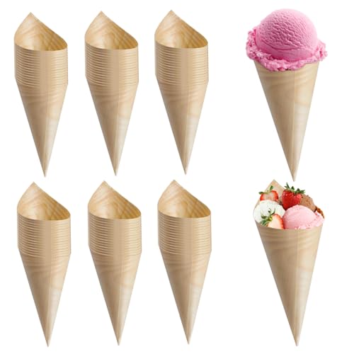 Dbvnnsy 100pcs 7, 1-Zoll-Einwegholz-Wurstwarenzapfen, Vorspeise im Mini-Eiscreme-Kegel-Stil für Fingerfood, Hochzeits Catering, Buffet und Party-Snacks von Dbvnnsy