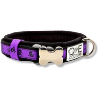 Hundehalsband Gepolstert & Verstellbar, 20mm/25mm, Für Kleine Hunde, Mit Namen Personalisiert, Lila, Schwarz, "Lilac Mini Skulls" von DbyECouture