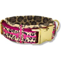 Hundehalsband Gepolstert & Verstellbar, Leo, Leopard, Gold, Mit Namen Personalisiert, 40mm Breit, Halsband Girl, "Pink Leo Love Ii" von DbyECouture