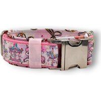 Hundehalsband Gepolstert & Verstellbar, Mit Namen Personalisierbar, 50mm Breit, Große Hunde, Rosa, Softshell, Glitzer, "Jahrmarkt Iv" von DbyECouture