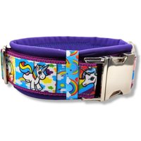 Hundehalsband Gepolstert & Verstellbar, Mit Namen Personalisiert, 50mm Breit, Große Hunde, Lila, Bunt, Softshell, "Einhornliebe I" von DbyECouture