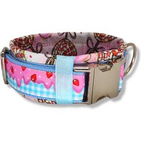 Hundehalsband Gepolstert & Verstellbar, Mit Namen Personalisiert, 50mm Breit, Große Hunde, Weich, Rosa, Blau, Softshell, "I Like Candy I" von DbyECouture