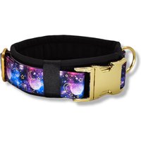 Hundehalsband Gepolstert & Verstellbar, Mit Namen Personalisiert, Schwarz, Gold, 40mm Breit, Halsband "Infinity Iii" von DbyECouture